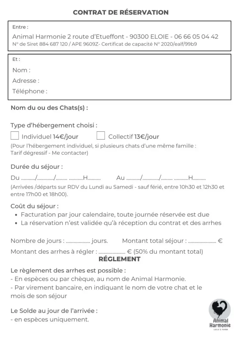 contrat de réservation2 animal harmonie 2026